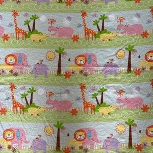 NEW Handmade Flannel Safari Animals Baby Blanket Throw Satin Edges 25” x 33.5”